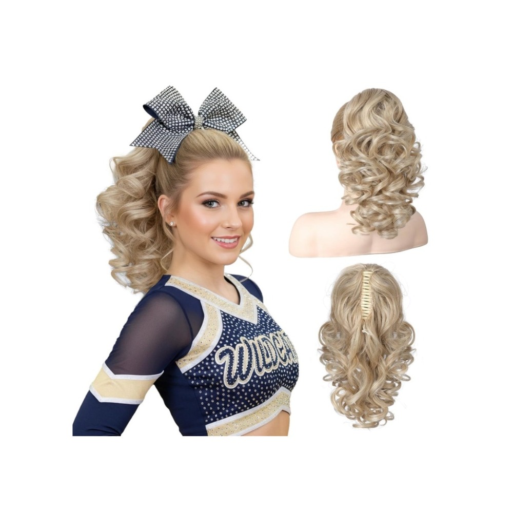 12" Ponytail Extension Medium Blonde Curly Wavy Claw Clip Drawstring Natural